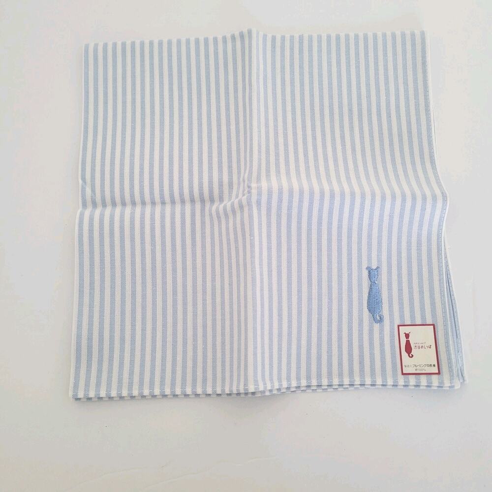 Cotton Square Scarf Small Neckerchief 16" Cotton Loyal Dog Blue White Striped